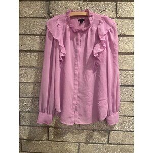 Ann Taylor Ruffled Long Sleeve Blouse In Light Lavender Womens M Lightweight & F
